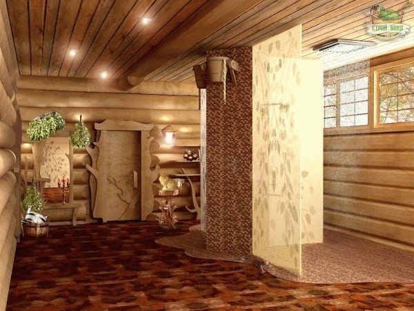 
Интерьеры бани внутри		